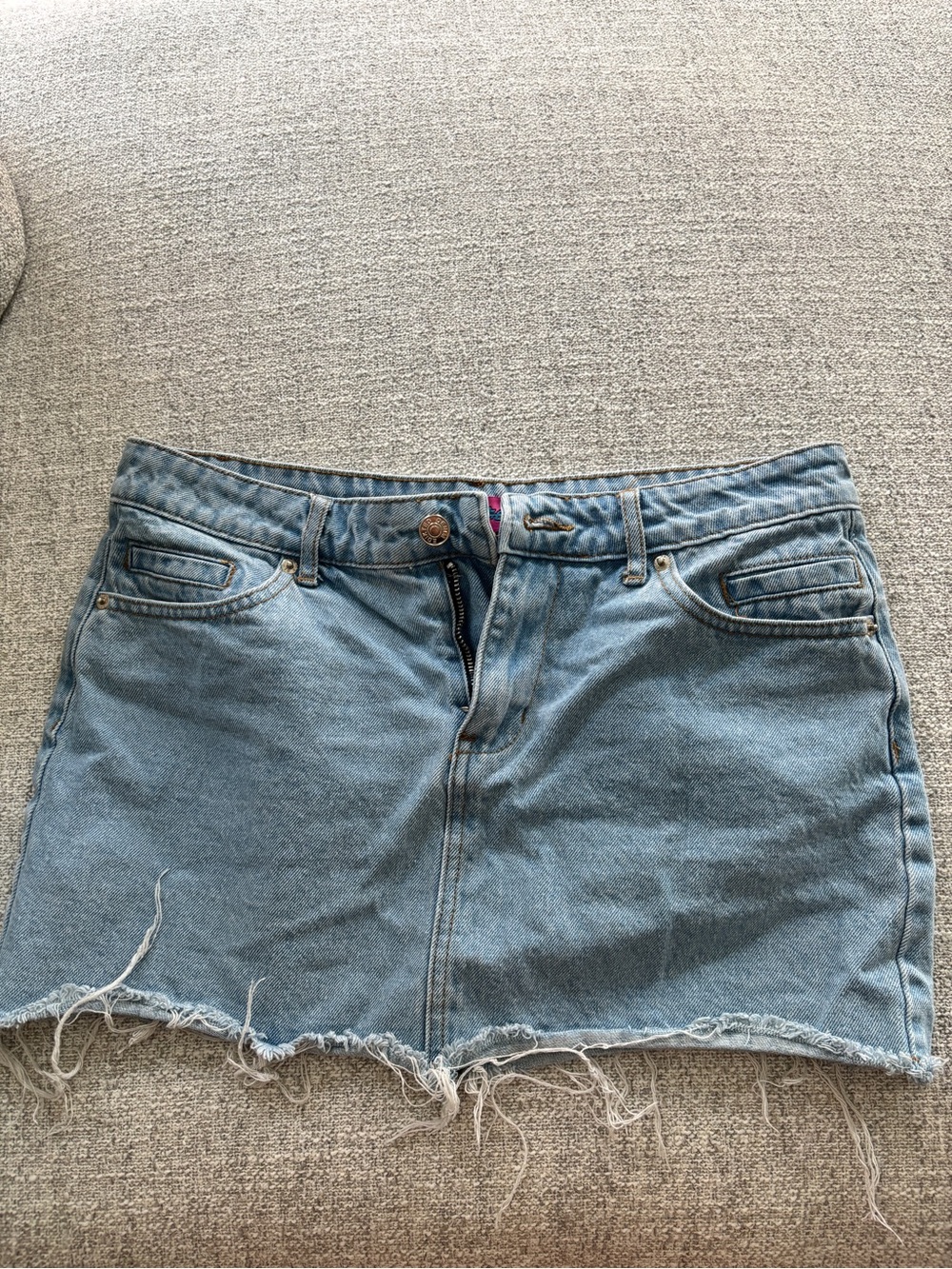 Edikted Light Blue Distressed Denim Mini Skirt
